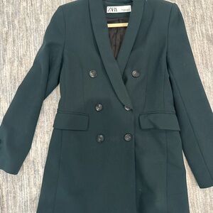 Zara Women's Dark Green Double-Breasted Blazer